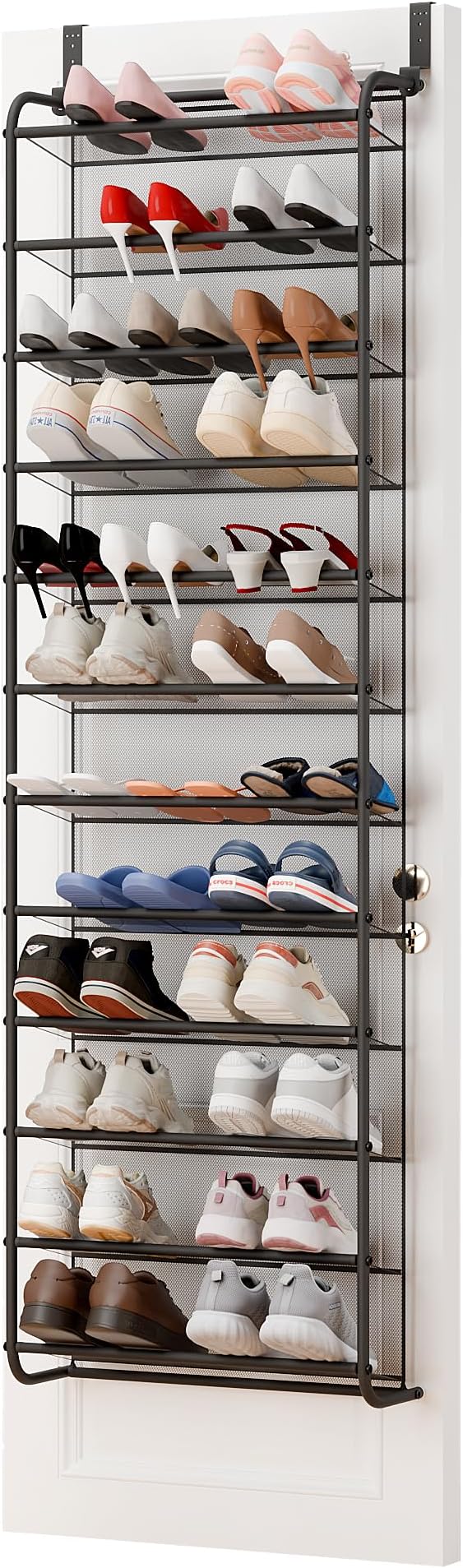 Whitmor 36 Pair Over The Door Shoe Organizer, 12 Tier Hanging Shoe Organizer, Heavy Duty Metal & Mesh Shoe Holder, Hanging Sh