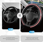 Road Comforts Leather Steering Wheel Cover – Black & Pink, Universal Fit 14.5-15 Inch, Microfiber Leather, Anti-Slip & Breath