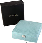 Two-Layer lint Jewelry Box Organizer Display Storage case with Lock (Blue)
