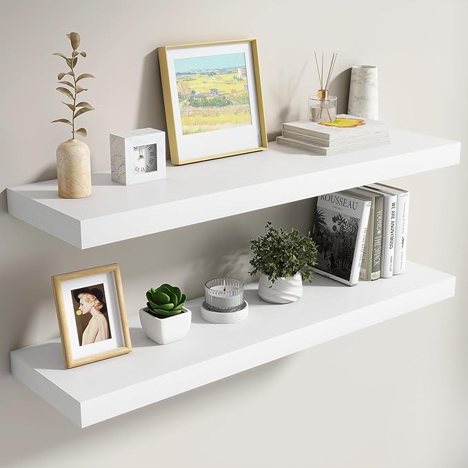 Dreamland 40 Inch White Floating Shelves for Wall,8 Inch Deep Floating Shelves,40" W x 8" D Wall Shelves for Bedroom,Living R