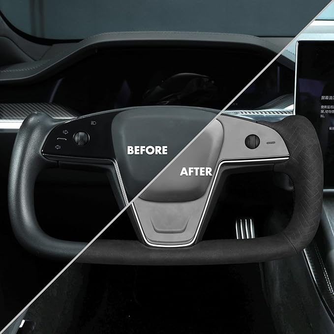 MEWANT Steering Wheel Cover for Yoke Style Steering Wheel for Tesla Model S 2021-2023 / Model X 2021-2023 Hand-Stitched Steering Wheel Wrap