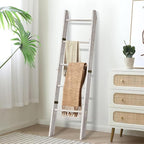 XLHOMO Blanket Ladder for Living Room, 5-Tier Wooden Ladder Shelf, Rustic Decorative Blanket Rack for Blankets, Quilts, Farmh