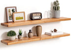 Fun Memories 40 Inch Floating Shelves, Rustic Solid Wood Wall Shelves Set of 2, 8 Inch Deep Floating Shelf for Bathroom, Bedr