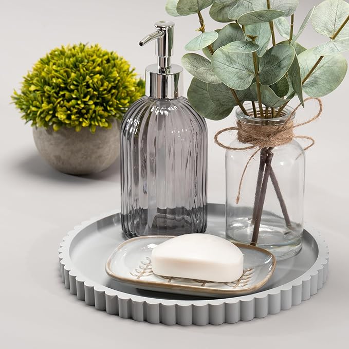 HighHerz Silicone Bathroom Countertop and Vanity Tray, Round Silicone Bathroom Tray, Modern Bathroom Decor, Coffee Table Deco