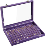 Frebeauty 15 Hooks Necklace Tray Velvet Neckalce Organizer with Clear Lid Lockable Necklace Holder Box Jewelry Organizer for 