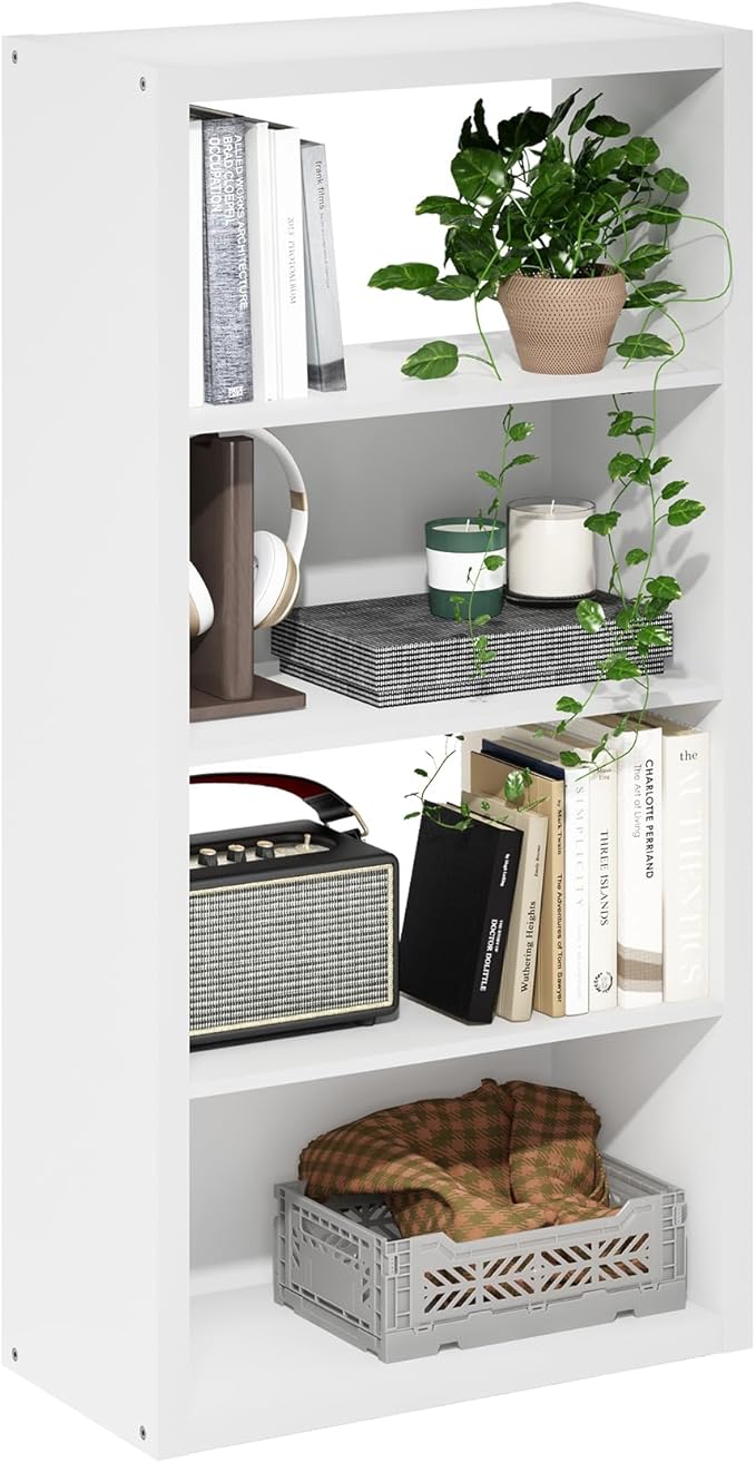 Furinno Viola Book Shelf, 4-Tier Bookshelf, Extra Thick Frame Bookcase with Open Shelf, Open Back Design, 11.3" x 23.2" x 45.