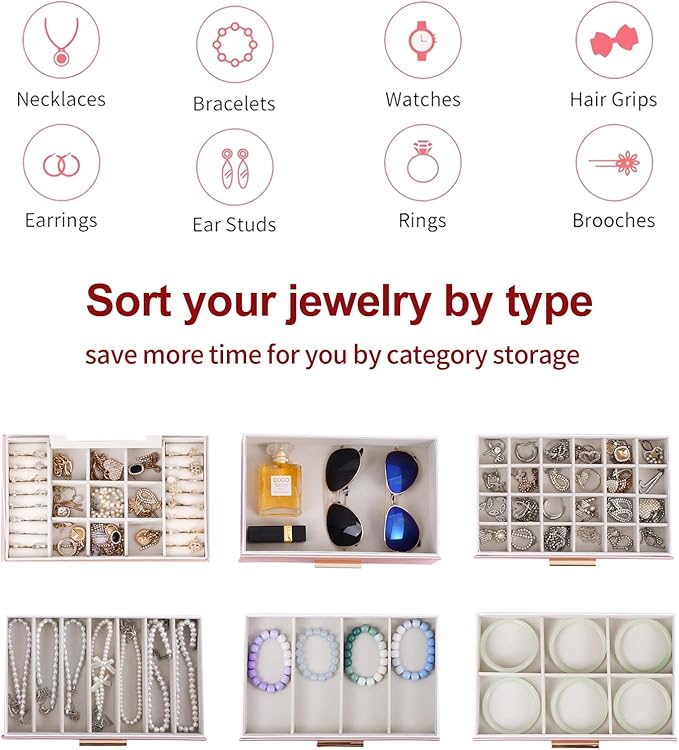 BOOVO Jewelry Boxes for Women, White and Black 6 Layer Large Jewelry Box for Necklace, Bracelet, Earrings, Rings Storage, Jew