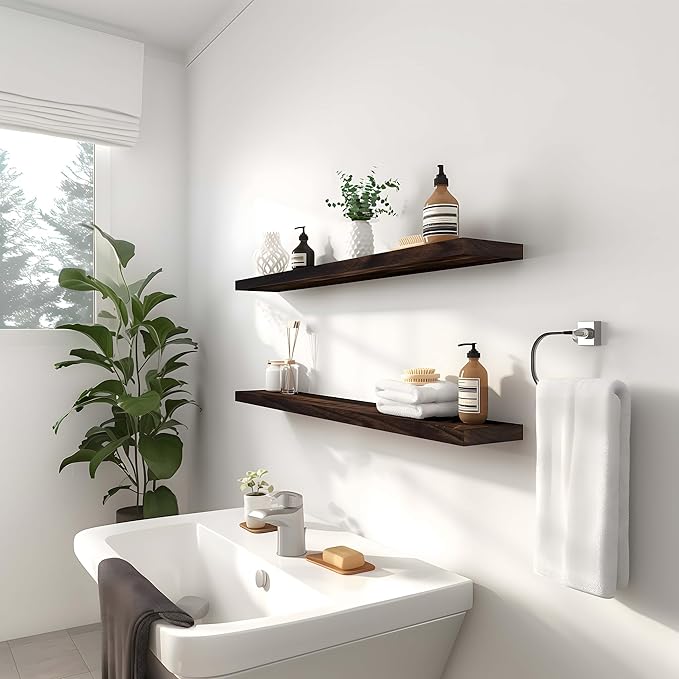 PHPH 36 Inch Wood Floating Shelves for Wall, Wooden Wall Shelves for Bedroom, Set of 4 Brown