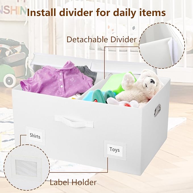 Graciadeco 75 Quarts Extra Large Decorative Storage Bins with Lids, 1 Pack White Collapsible Storage Bins with Lids, Stackabl