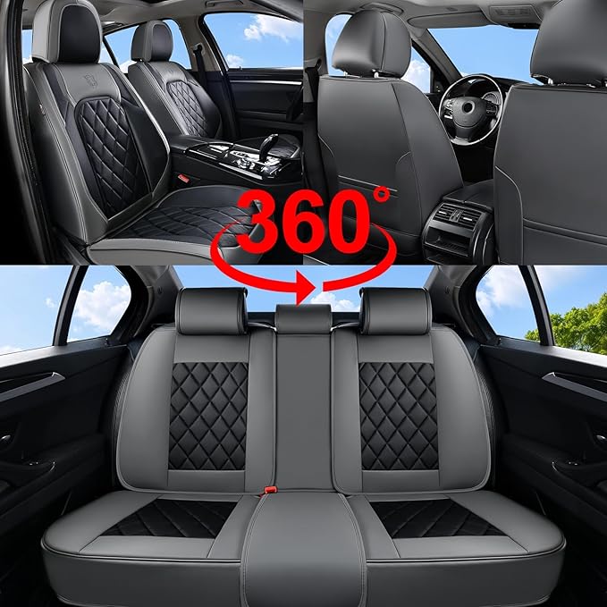 Coverado Seat Covers Full Set, Faux Leather Seat Covers for Car, Waterproof Car Seat Protectors 5 Seats, Automotive Seat Cove