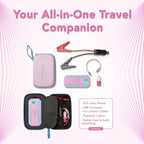 XoooX Pink Portable Car Battery Jump Starter Kit with Jumper Cables, LED Light and Case; 12V Jump Start Battery Pack; Portable Battery Charger for USB/USB-C Devices
