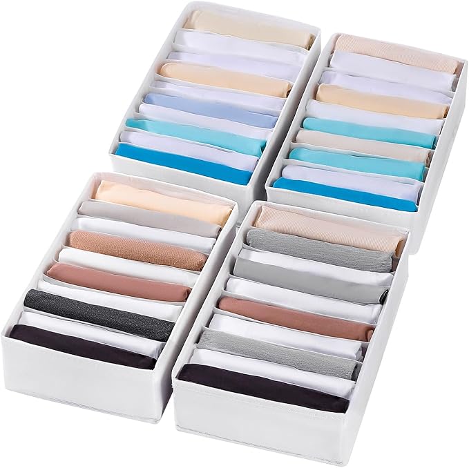 4 Packs T-shirt Drawer Organizers for Clothing,10 Grids Compartment Wardrobe Storage Box, Clothes Organizer for Folded Clothe