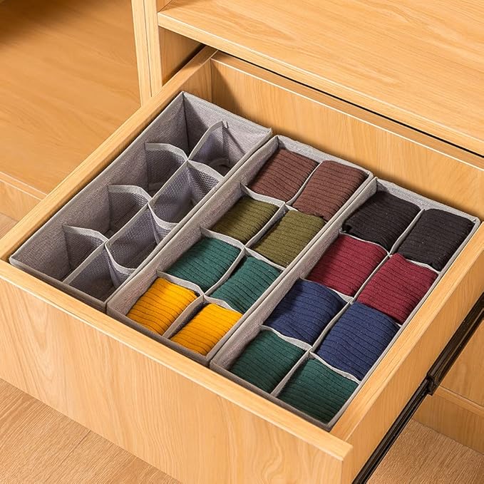 Qozary 3 Pack Sock Underwear Drawer Organizer Dividers, Collapsible Cabinet Closet Storage Boxes for Clothes, Socks, Lingerie