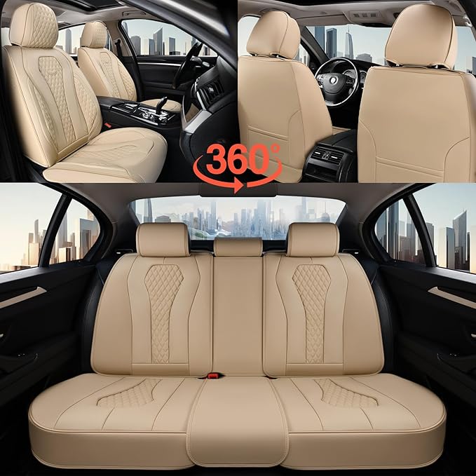 Coverado Automotive Seat Covers, Car Seat Covers Full Set, Beige Car Seat Cover, Car Seat Cushion Waterproof, Front Seats Bac