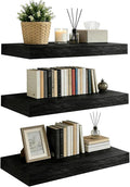 Set of 3 Farmhouse Solid Wood Floating Shelves 15.7 inch Black Wall Mounted Storage Shelves for Bathroom Over Toilet, Bedroom