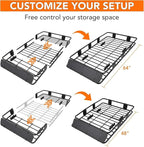 Towallmark 64"x39" Universal Roof Rack Basket with Cargo Bag, Adjustable Steel Roof Cargo Basket up to 200 lbs Capacity, Car Top Carrier for SUV, Truck, and Vehicle Rooftop Storage