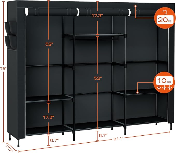 CASAMAYA Portable Closet, 81.1 Inch Extra Large Capacity Wardrobe Closet with Cover, Clothes Storage Organizer with Shelves a
