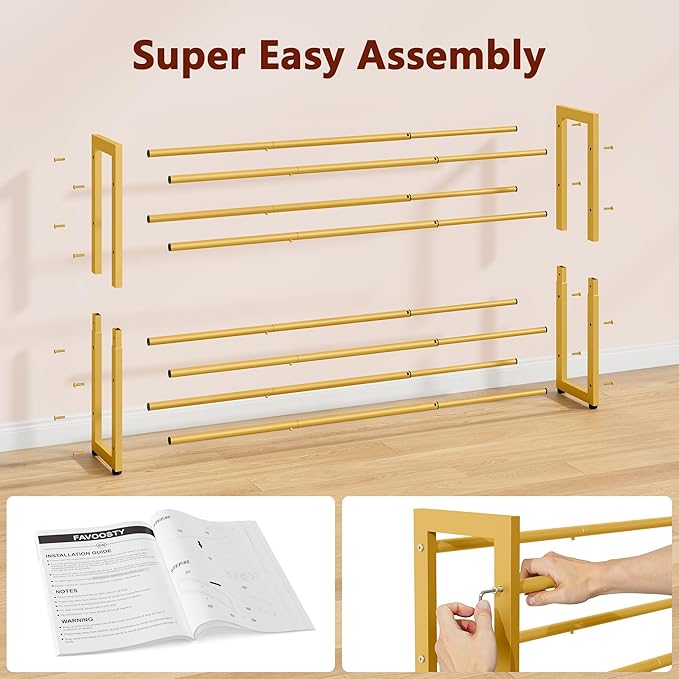 FAVOOSTY 4-Tier Expandable Shoe Rack, Adjustable Shoe Shelf Storage Organizer Space Saving Metal Free Standing Shoe Rack for 