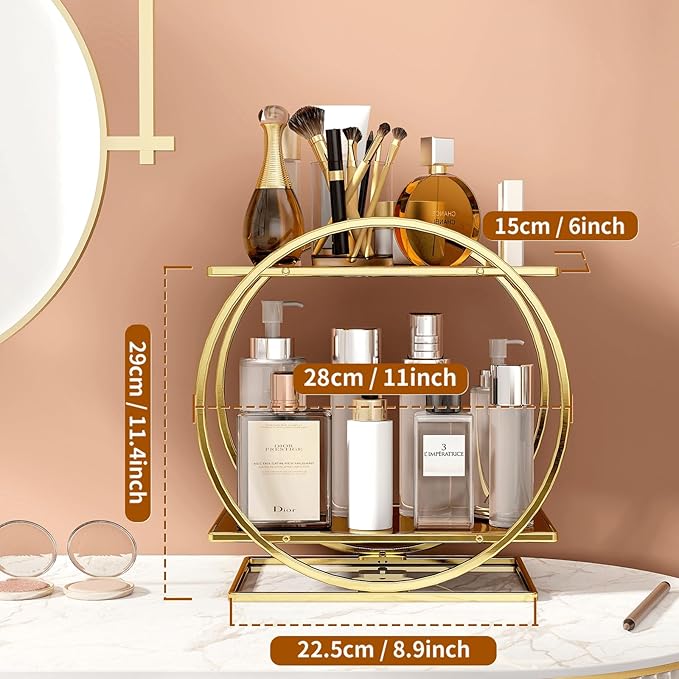 Perfume Organizer for Dresser, 2 Tier Bathroom Counter Organizers and Storage, Gold Makeup Organizer for Vanity, Bathroom Acc