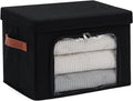 Large Storage Bins Boxes with Lids Clear Window Zipper Closure Decorative Cotton Linen Fabric Baskets with PU Leather Handles