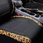 Flying Banner car seat Covers Protects Leopard Printing Velvet Faux Leather Carbon Fiber Front Pair Carbon Fibre (Leopard Bla