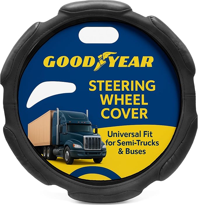 Goodyear Bus and Truck Steering Wheel Cover (18 INCHES) – Semi Truck, Vegan Leather Grip, Non-Slip, Comfortable, Heavy-Duty P