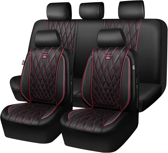 CAR PASS Piping Luxury Leather Seat Covers Full Set,5 Seats Anti-Slip Waterproof Seat Covers Compatible with Front Armrests,U