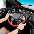 Black Red Car Steering Wheel Cover, Nappa Leather, Bottom Color Blocking, Universal 14.5-15 Inch Leather Anti-Slip Breathable