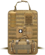 Molle Tactical Seat Back Organizer Panel with Pouches, Universal Fit For Vehicle Car, Khaki