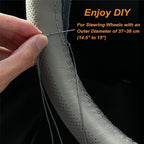 AUTOXBERT 38cm/15 Inch Genuine Leather DIY Steering Wheel Cover Soft Hand Sewing On Wrap Cover with Needles Thread fit for VW