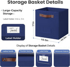FinishingBo 6-Pack Storage Cubes with Handles & Label Holders Basket, Closet Cube Home Organizer Bins(Blue, 10.5*10.5*11 inch
