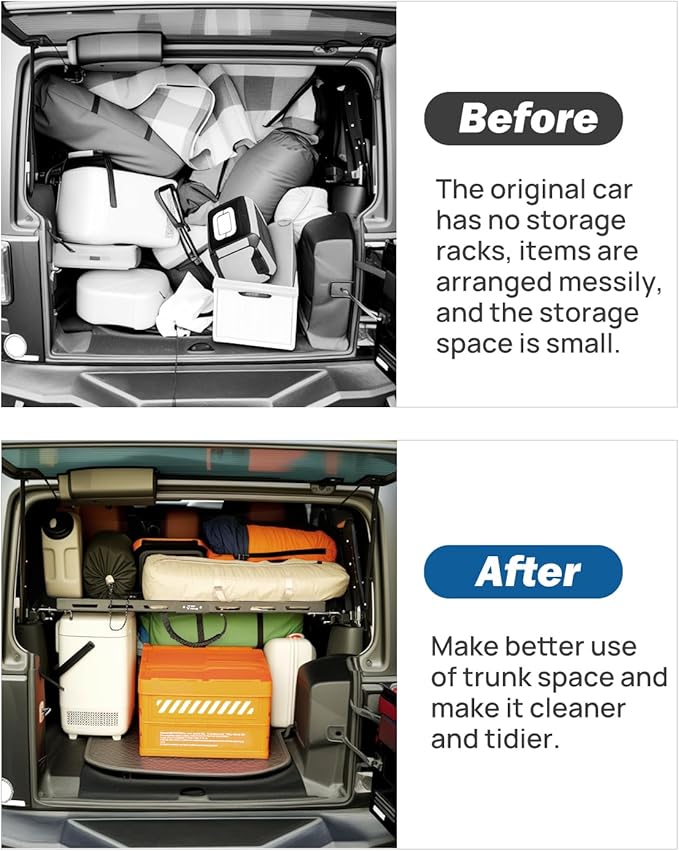 JOYTUTUS Rear Cargo Rack Basket with Gas Shock Compatible with 2007-2018 Wrangler JK (Only for 4 Doors Hard Top), 350 LBS Capacity Trunk Storage Rack, Pet Barrier Molle Panel, Black