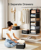 Pipishell Hanging Closet Organizer 6-Shelf, Hanging Shelves for Closet with 3 Removable Drawers & Side Pockets for Bedroom, G