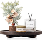Round Decorative Tray Wood Bathroom Counter Organizer Farmhouse Kitchen Decor Wooden Riser for Soap Dish, Perfume, Candle, Sp