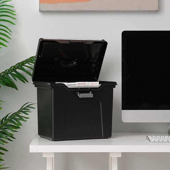IRIS USA File Box with Lid File Organizer for Letter File w/Organizer-Lid, Water Resistant Document Box, Plastic Mobile Filin