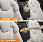 Purse Holder for Car,Car Purse Holder Between Seats,PU Leather Seat Back Organizer,Large Capacity Bag,Car Net Pocket Handbag Holder,Pet Barrier(Black)