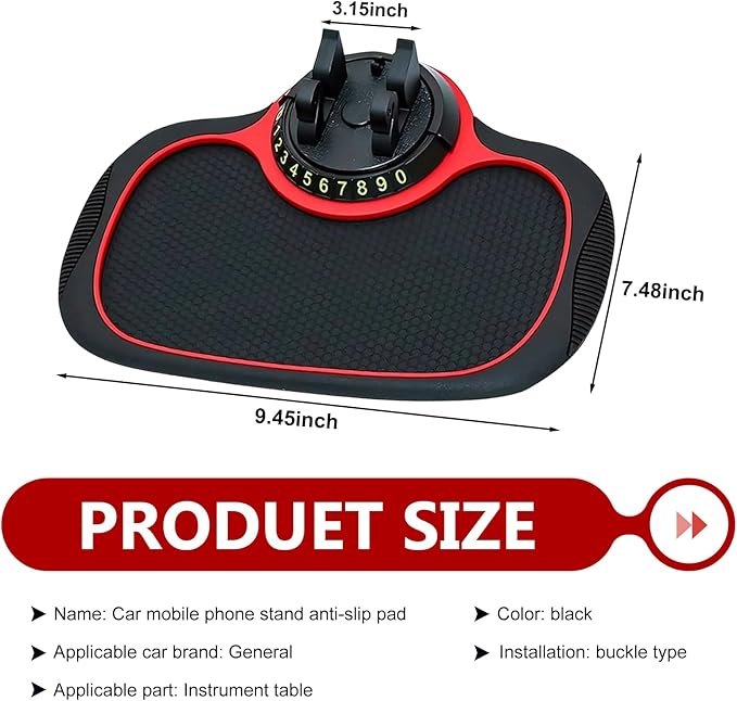 Multifunctional Car Anti-slip Mat, Car Dashboard Anti-slip Pad with Temporary License Plate, 360° Rotatable Dashboard Phone M