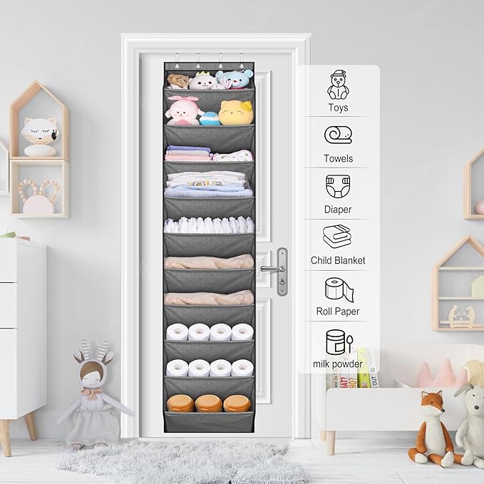 SLEEPING LAMB Over The Door Shoe Organizer for Closet with Large Deep Pockets, Narrow Shoe Rack for Door Hanging Boots Storag