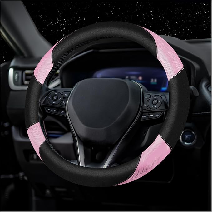 Soft Leather Steering Wheel Cover with Breathable Design and Anti-Slip Grip, Fully Compatible with Tesla, Toyota, Honda, Niss