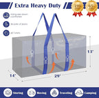 6 Pack Moving Bags with Full-Open Side Zipper, Extra Large 93L Heavy Duty Waterproof Foldable Storage Totes for College Dorm,