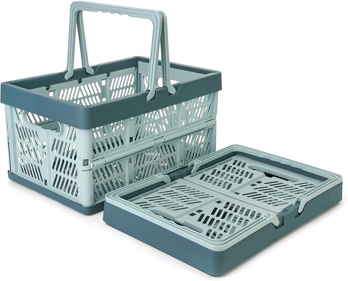 Domiella 2-Pack Foldable Storage Baskets, Collapsible PP Crates with Handles - 20L Capacity, Strong and Portable for Home Org