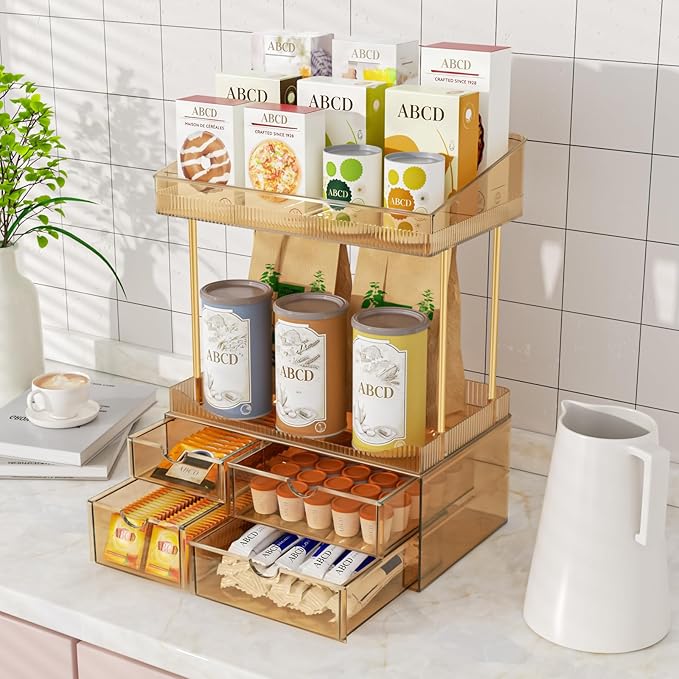 SNSLXH 4 Drawers Makeup Organizer - 4 Tier Makeup Storage, Cosmetics Organiser, Ideal for Cosmetic, 4 Dividers with Drawers f