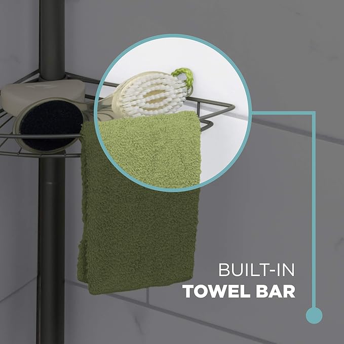 Zenna Home Tension Pole Corner Caddy, Satin Nickel
