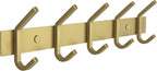 Brushed Gold Wall Mounted Coat Rack – 15 Inch Stainless Steel Rail with 5 Double Coat Hooks for Entryway, Bathroom, Bedroom, 