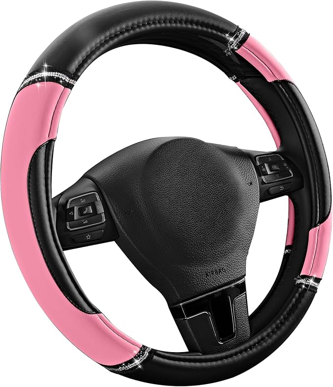 Road Comforts Leather Steering Wheel Cover - Made with PVC Leather - Anti-Slip, Universal Fit 14 1/2 inches to 15 inches - Pi