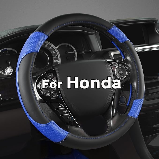 GIANT PANDA Microfiber Leather Steering Wheel Cover for Honda Accord,Civic,CR-V,HR-V,Pilot(Diamond-Pattern-Black+Blue-Standar