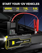 Car Jumper Starter 4000A Battery Jump Starter Portable (Engine Up to 7.0L Gas / 5.5L Diesel) 12V Car Battery Charger LED
