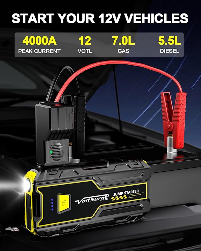 Car Jumper Starter 4000A Battery Jump Starter Portable (Engine Up to 7.0L Gas / 5.5L Diesel) 12V Car Battery Charger LED