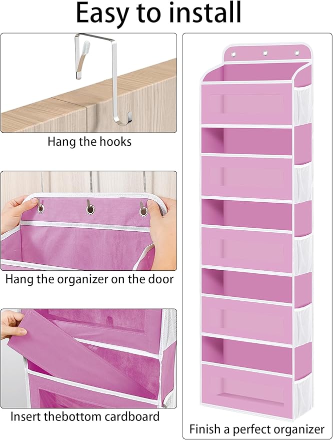 KYEVIS Over The Door Organizer, 5 Shelves Closet Door Hanging Organizer with 10 Mesh Pockets, Nursery Closet Organizer, Baby 