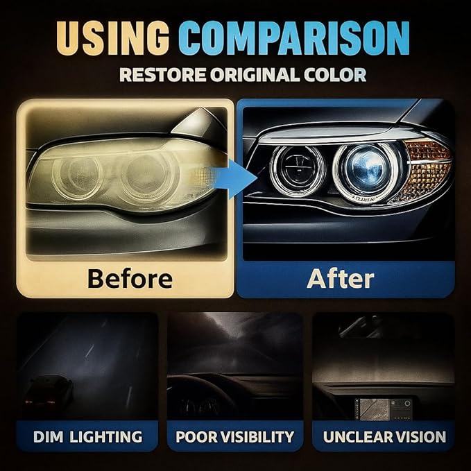 Ogas Headlight Restoration Polish, Car Headlight Restoration Kit for All Vehicles That Restores Clarity, Removes Yellowing & 